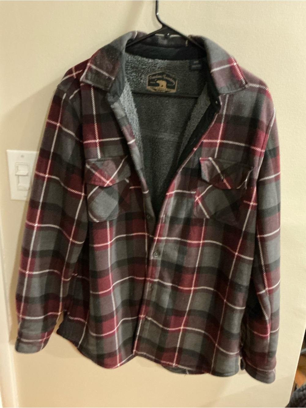 grungeMen's GrayBurgundy Plaid Flannel Shirt Jacket Curt Kobain look